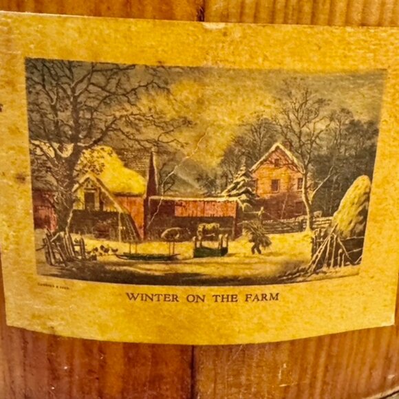 Antique Swing Handle Wood Firkin Bucket with Currier & Ives Print - Picture 3 of 11